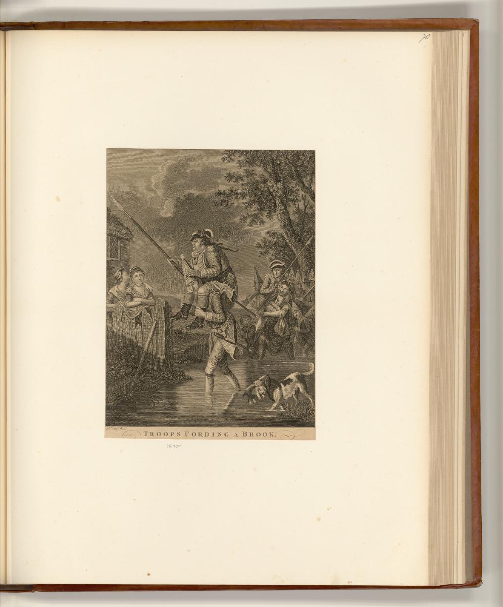 Britische Druckgrafiken aus der 2. Hälfte des 18. Jahrhunderts, Troops fording a brook, Inv. Nr…