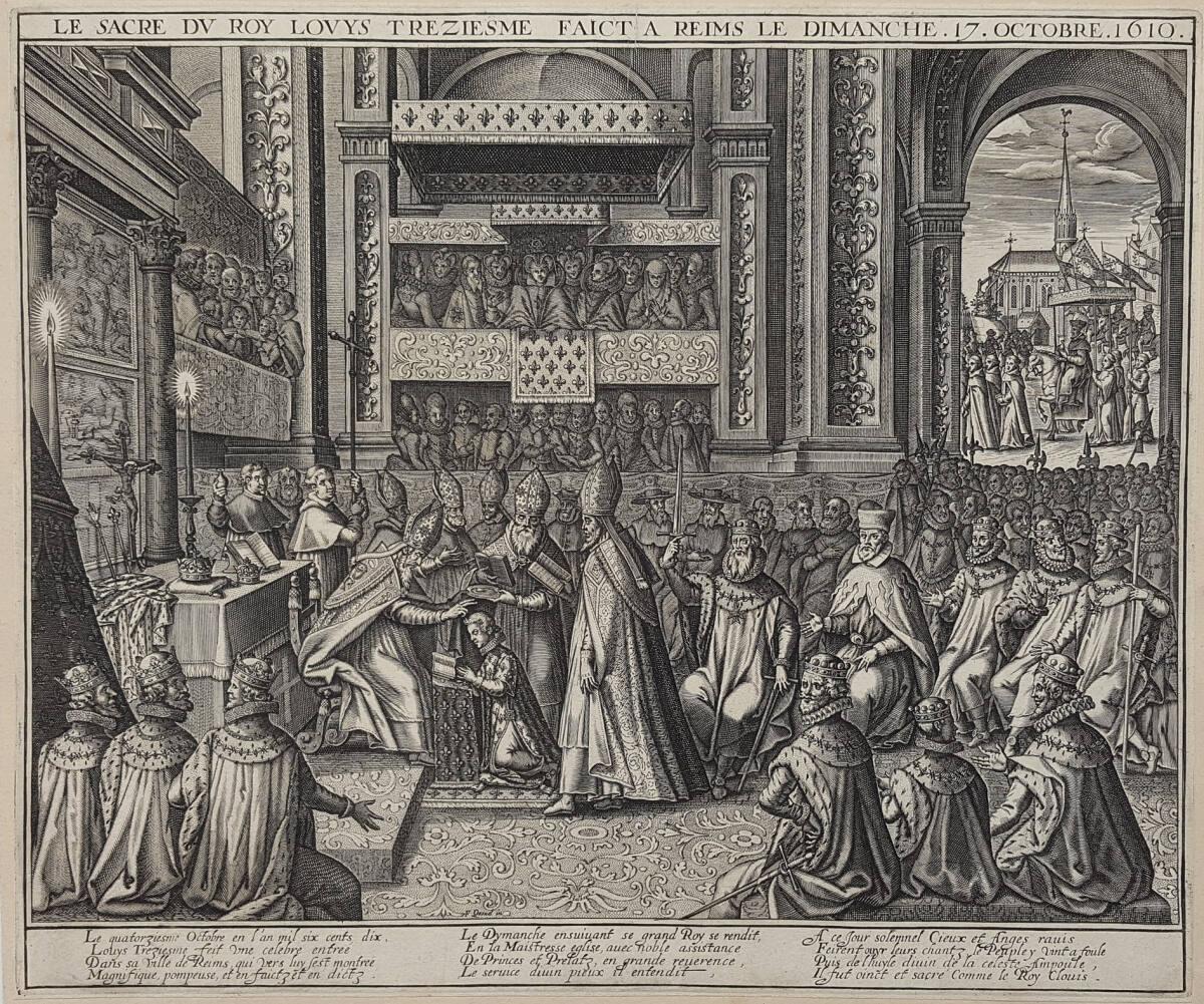 Salbung des Dauphins Ludwig (XIII.) während der Krönungszeremonie am 17. Oktober 1610 in der Ka…