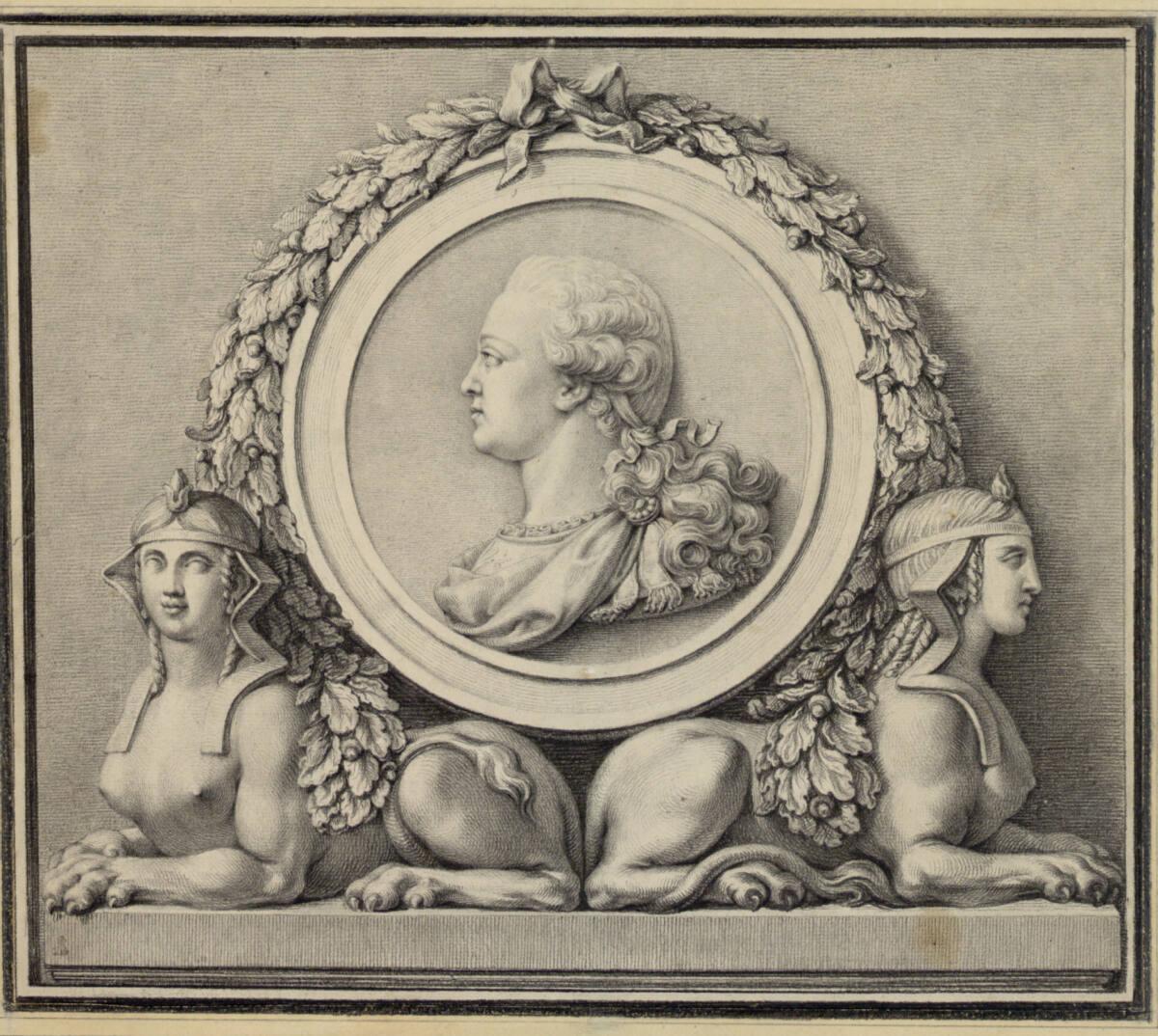 Giovanni Battista Casanova, Entwurf für ein lorbeerbekränztes Medaillonrelief mit dem Bildnis A…