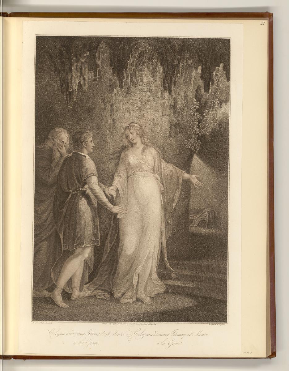 Britische Druckgrafiken des späten 18. Jahrhunderts, Calypso conducting Telemachus & Mentor to …