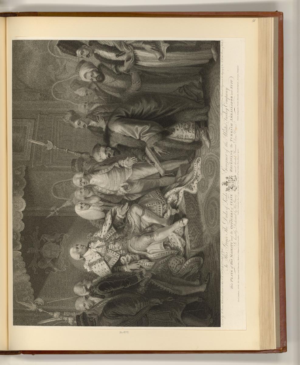 Britische Druckgrafiken des späten 18. Jahrhunderts, His Majesty and the Officers of State Rece…