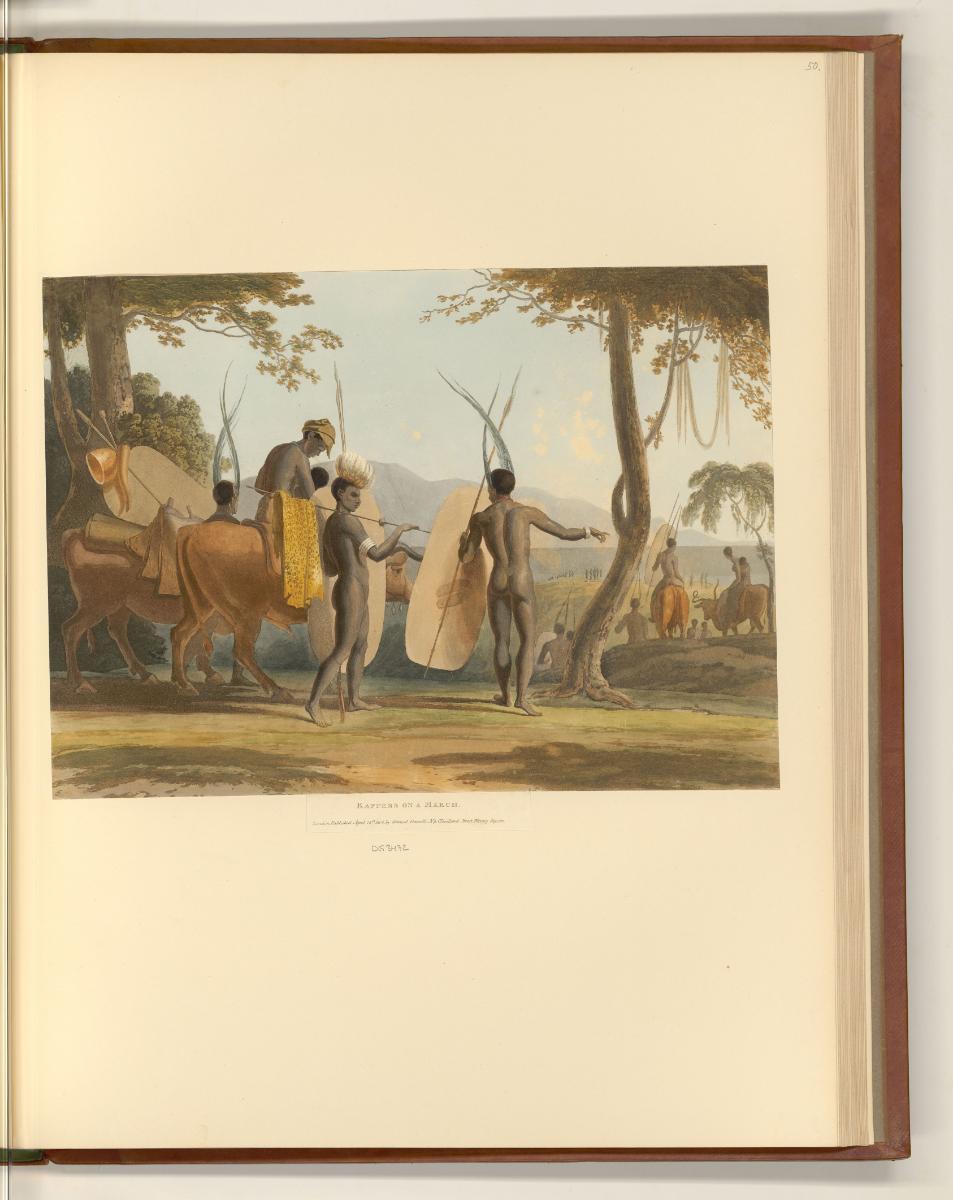 Britische Druckgrafik des frühen 19. Jahrhunderts mit Ansichten von Indien, Bhutan und Südafrik…