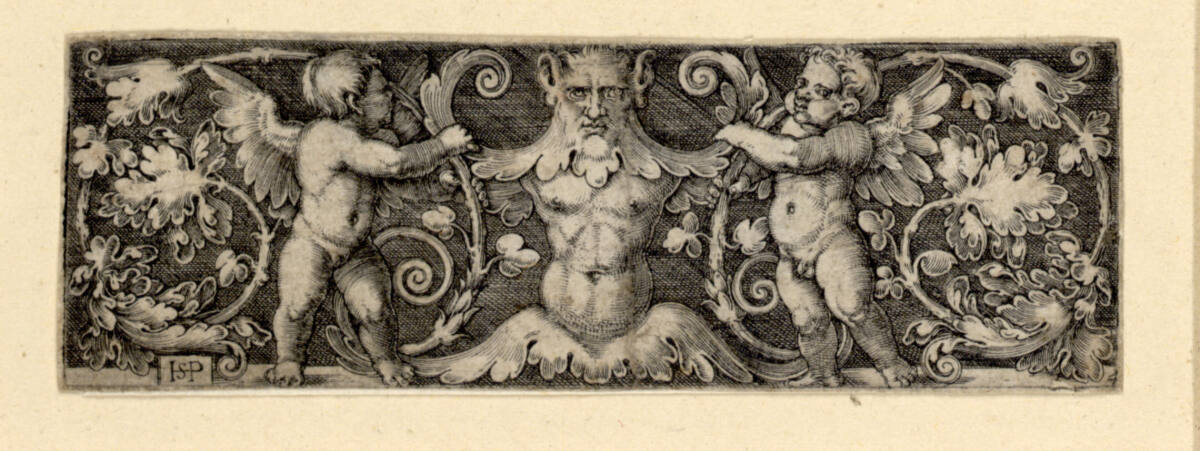 Querfüllung mit der männlichen Halbfigur zwischen den beiden Genien, Hans Sebald Beham