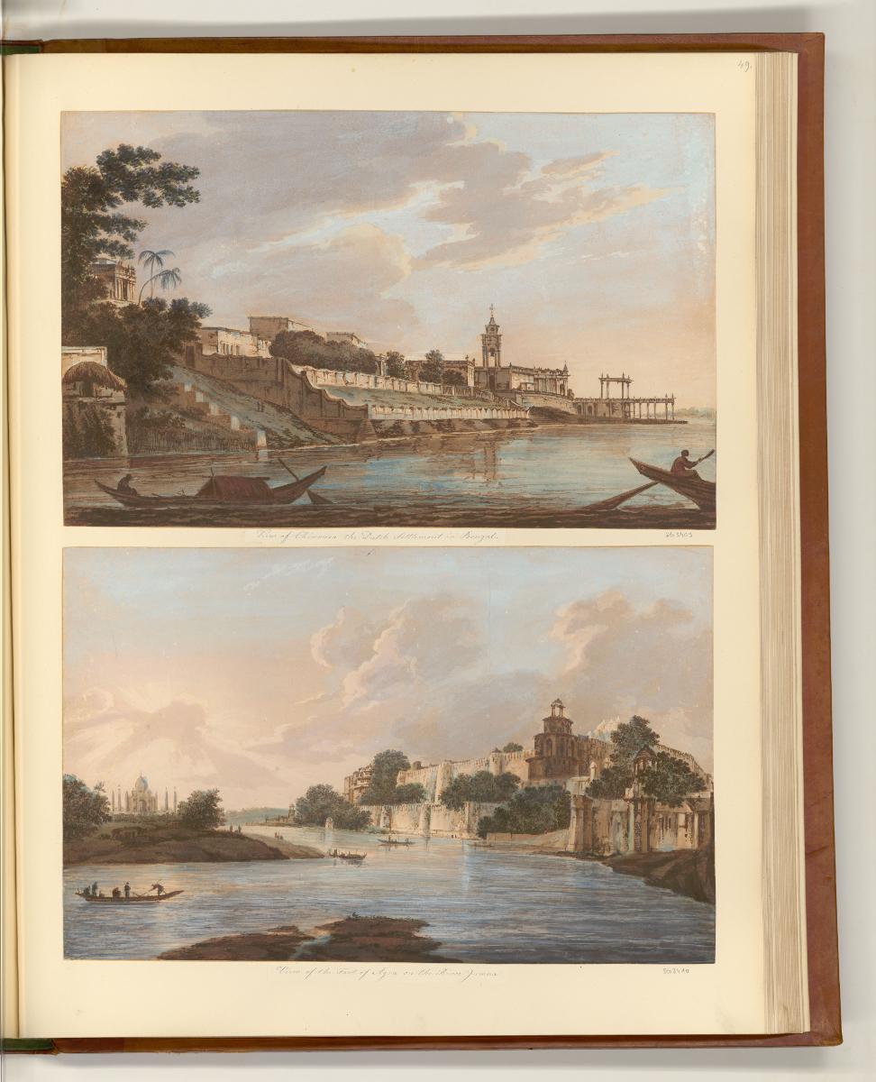 Britische Aquatinta um 1800 mit Ansichten von Indien und Sri Lanka, View of Chinsura the Dutch …