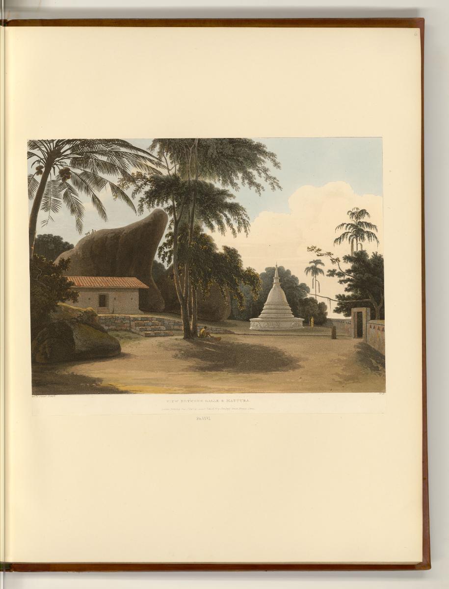 Britische Aquatinta um 1800 mit Ansichten von Indien und Sri Lanka, View between Galle & Mattur…