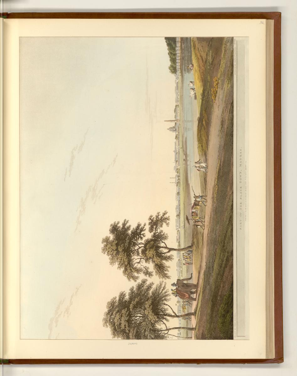 Aquatinten von Thomas und William Daniell mit Ansichten von Indien, Part of the Black Town, Mad…