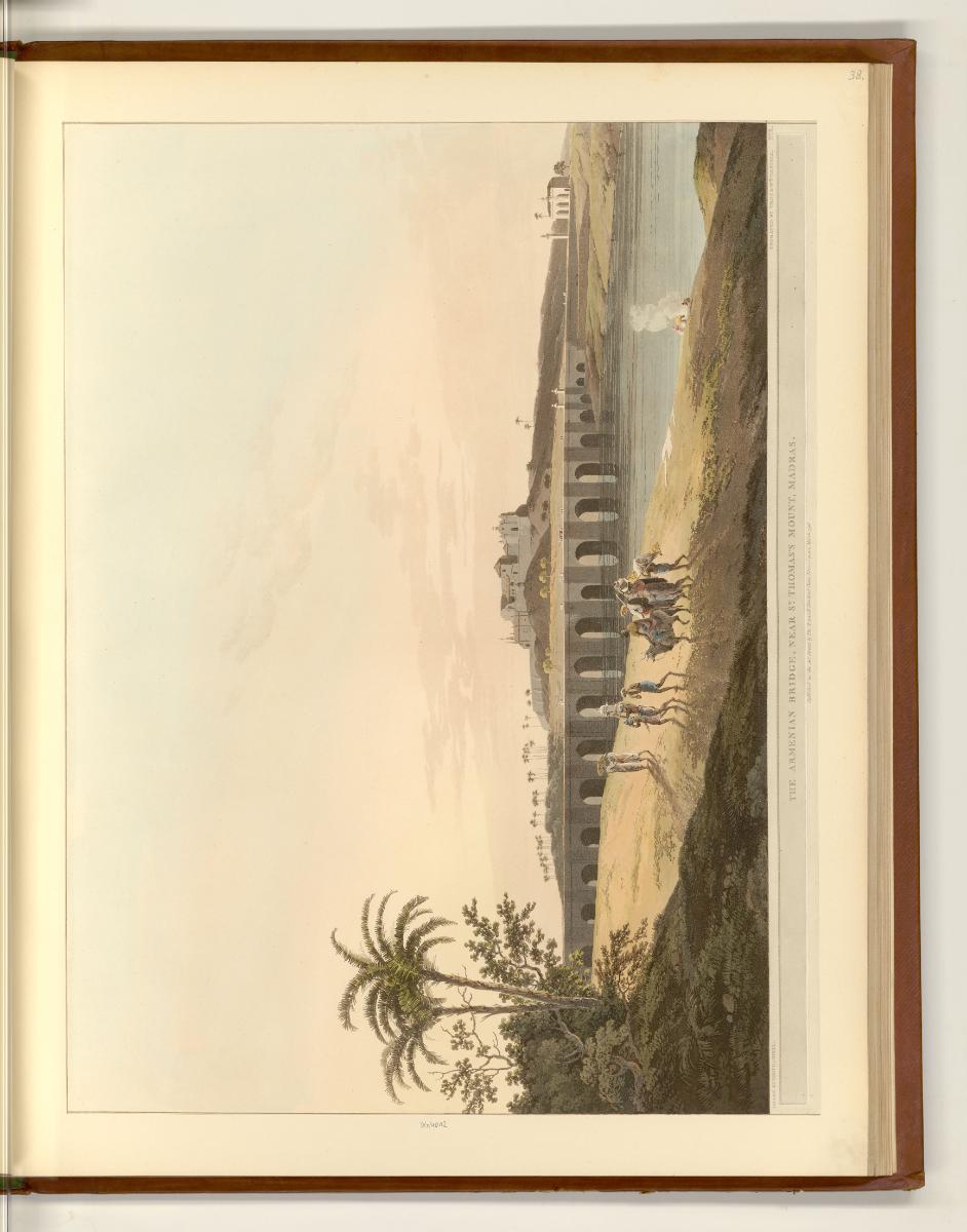 Aquatinten von Thomas und William Daniell mit Ansichten von Indien, The Armenian Bridge, near S…