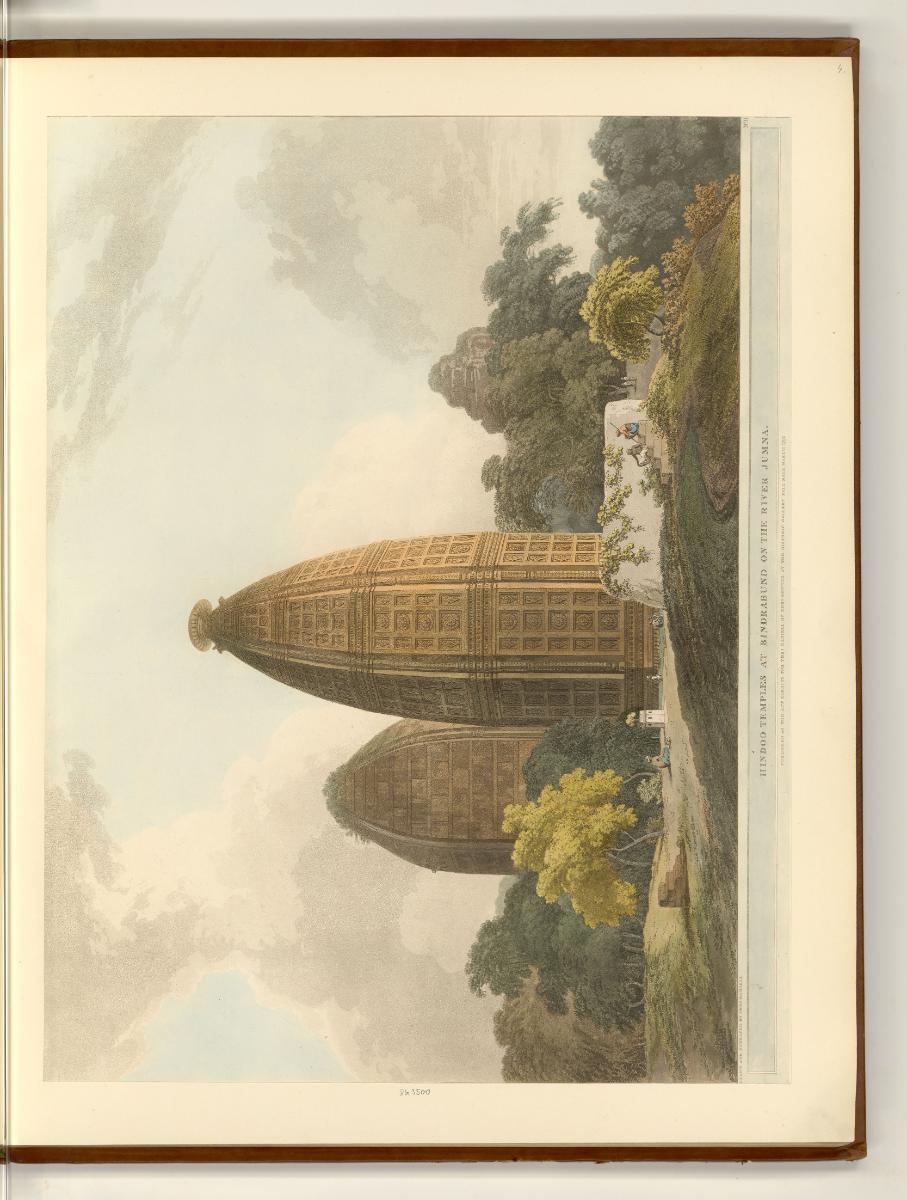 Aquatinten von Thomas und William Daniell mit Ansichten von Indien, Hindoo Temples at Bindrabun…