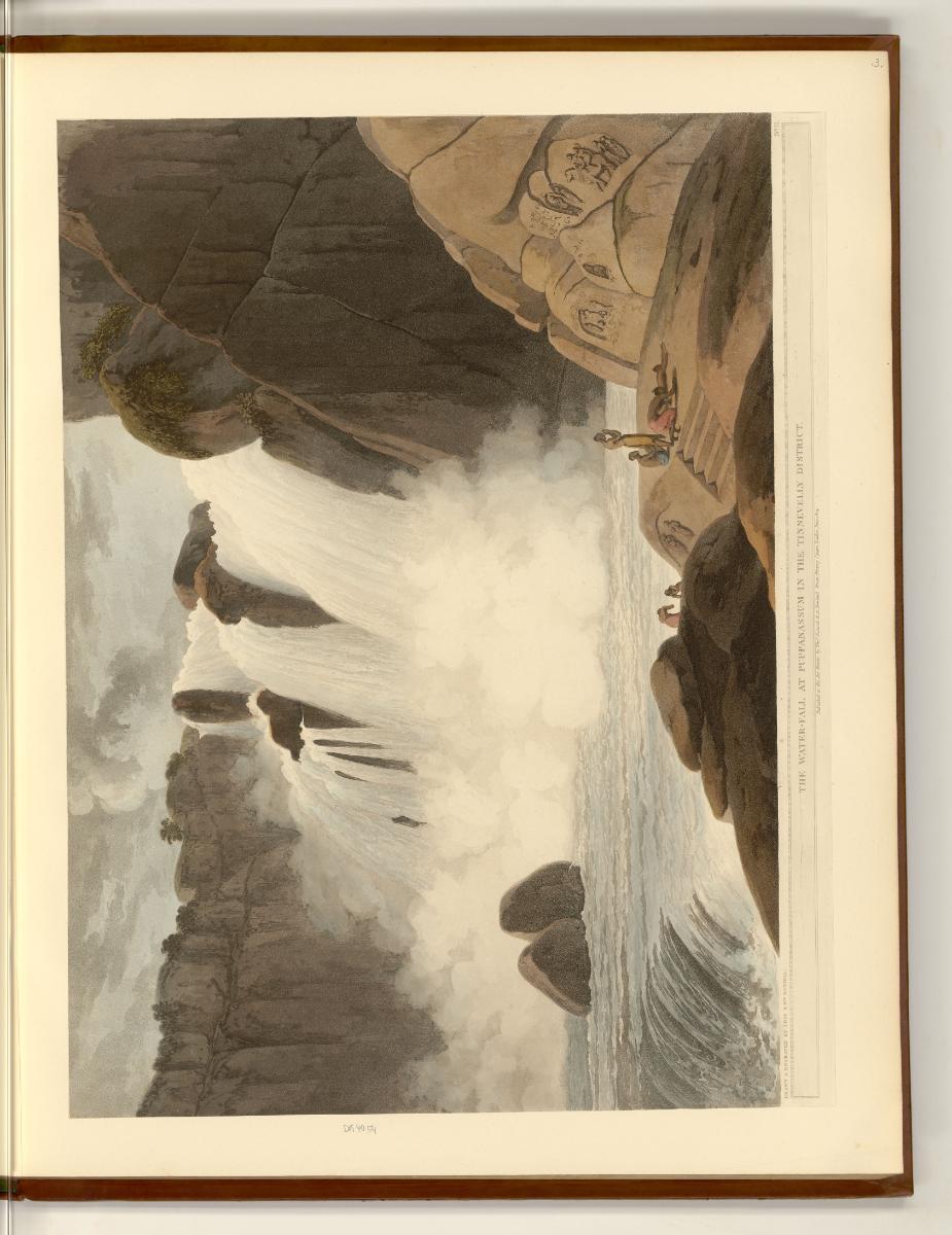 Aquatinten von Thomas und William Daniell mit Ansichten von Indien, The Water-Fall at Puppanass…