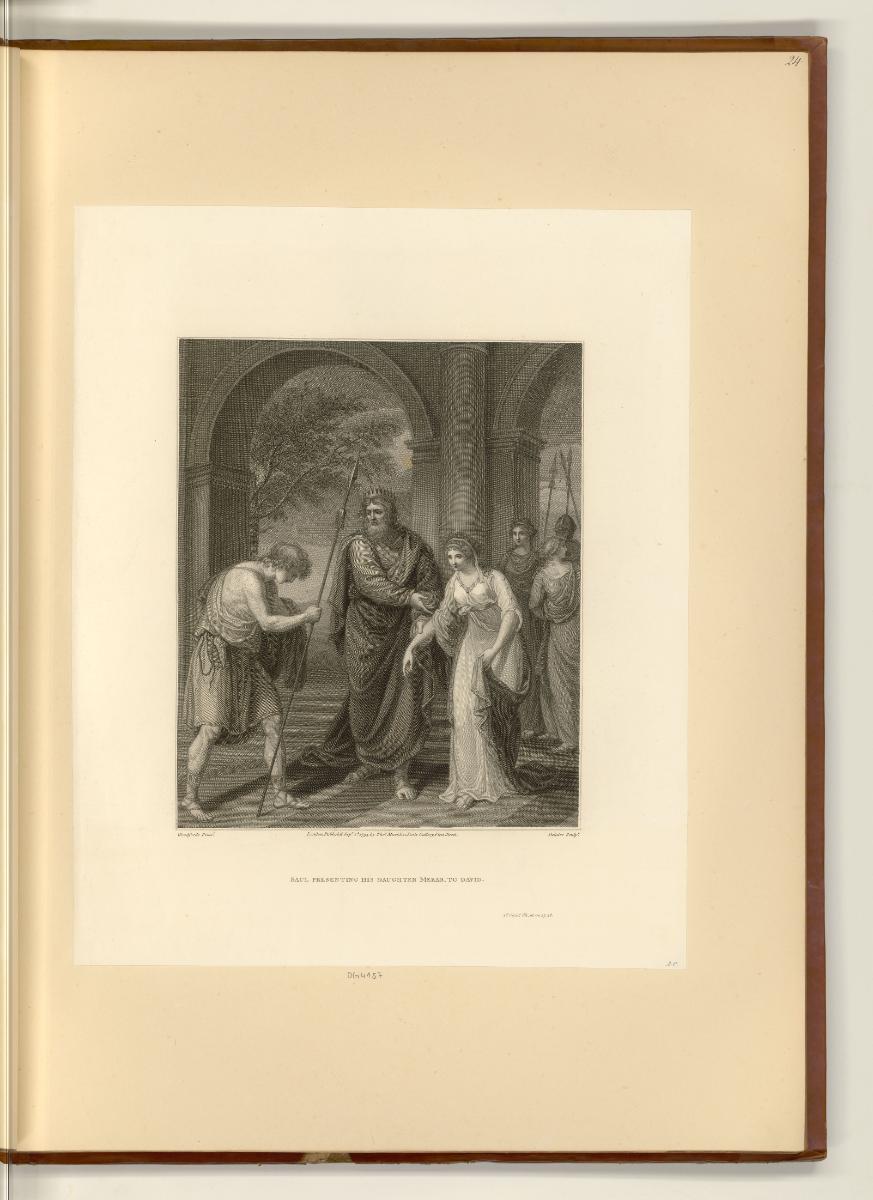 Illustrationen der Macklin-Bibel, Saul presenting his daughter Merab, to David, Inv. Nr.: Engla…