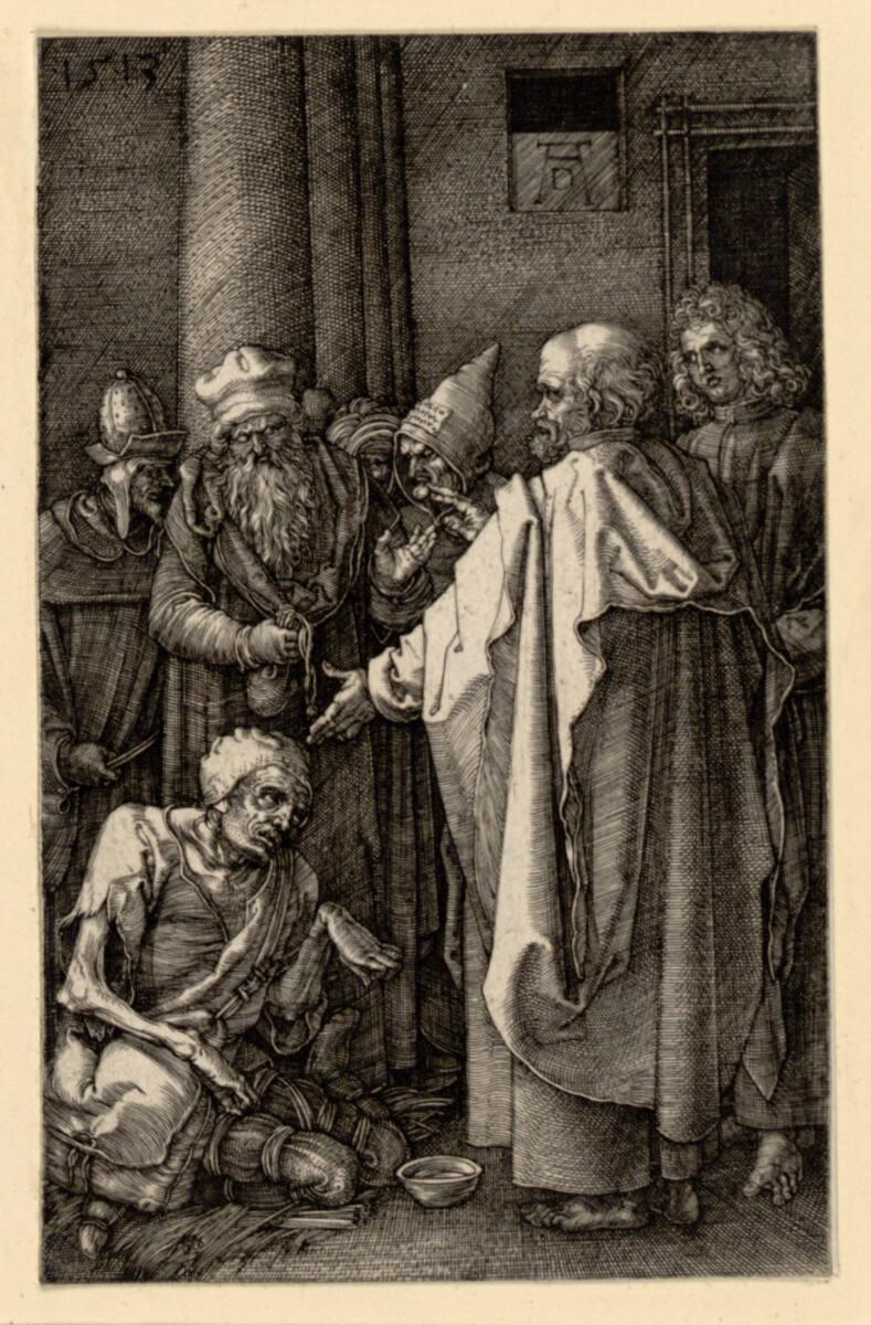 Petrus und Johannes heilen den Lahmen (Kupferstich-Passion, 16), Albrecht Dürer, 1513