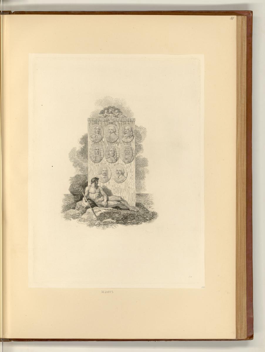 The History of England by Dav. Hume, Illustrations, Vol. II., Vignette mit Neptun und einer Wan…