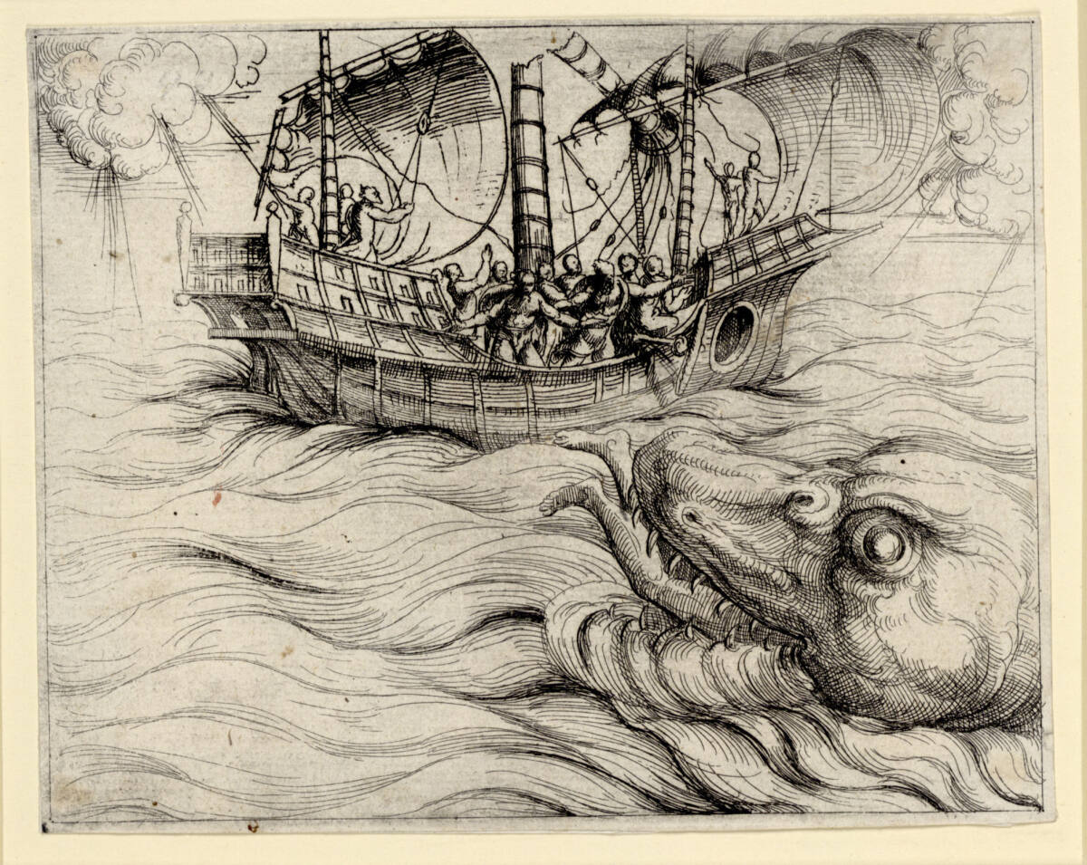 Der Walfisch verschlingt Jonas, Augustin Hirschvogel