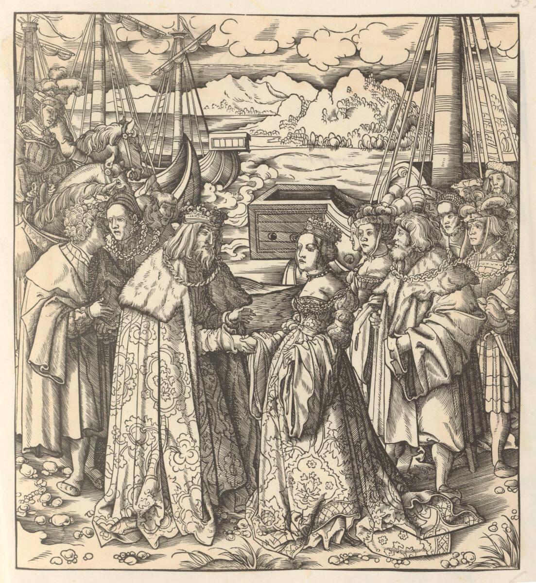 Leonhard Beck, Weißkunig: Wie der weiße König seine Frau empfing, Inv. Nr.: DG2012/129/5