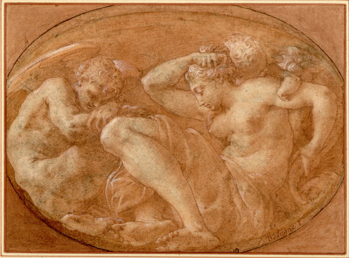 Venus und Amor schlafend; im Nacken der Venus ein Cupido (liegendes Oval), Francesco Primaticcio