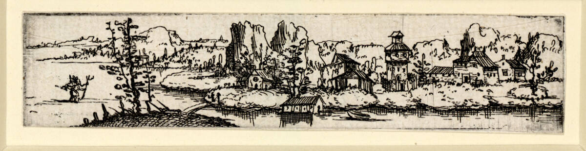 Flusslandschaft mit einer Stadt und dem heiligen Christophorus, Augustin Hirschvogel