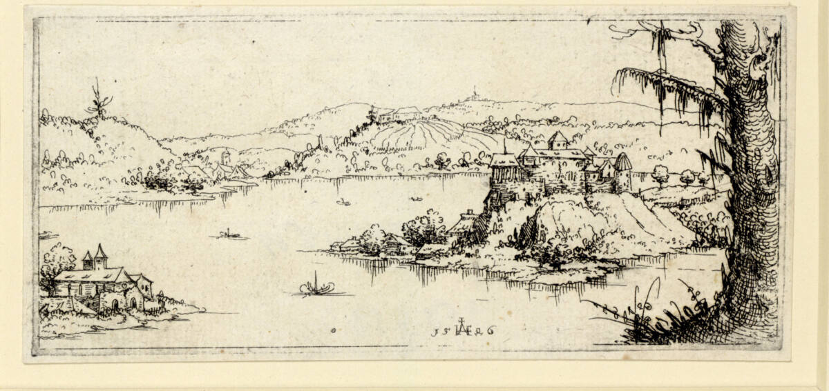Seelandschaft mit einem Kloster, Augustin Hirschvogel, 1546