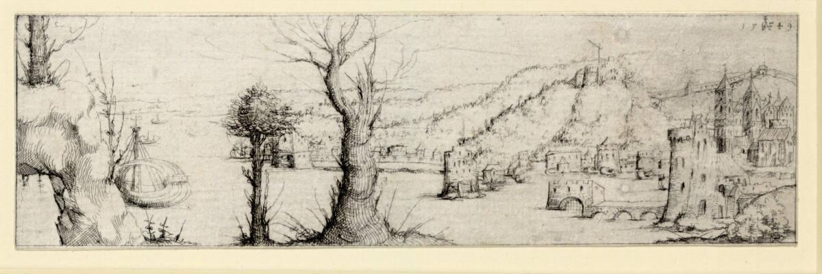 Augustin Hirschvogel, Seelandschaft mit einem steilen Felsen im Vordergrund, Inv. Nr.: DG1930/2…