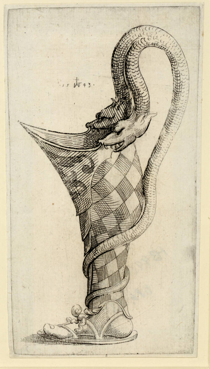 Kanne, ein menschliches Bein darstellend, Augustin Hirschvogel, 1543