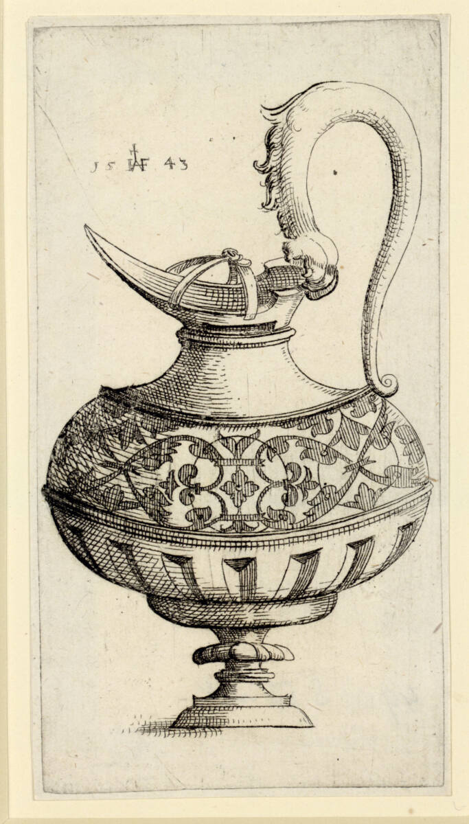 Kanne mit Henkel aus einer Löwenpfote, Augustin Hirschvogel, 1543