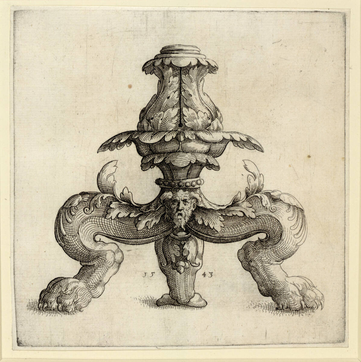 Ein Dreifuß mit Löwentatzen und Blattornament, Augustin Hirschvogel, 1543
