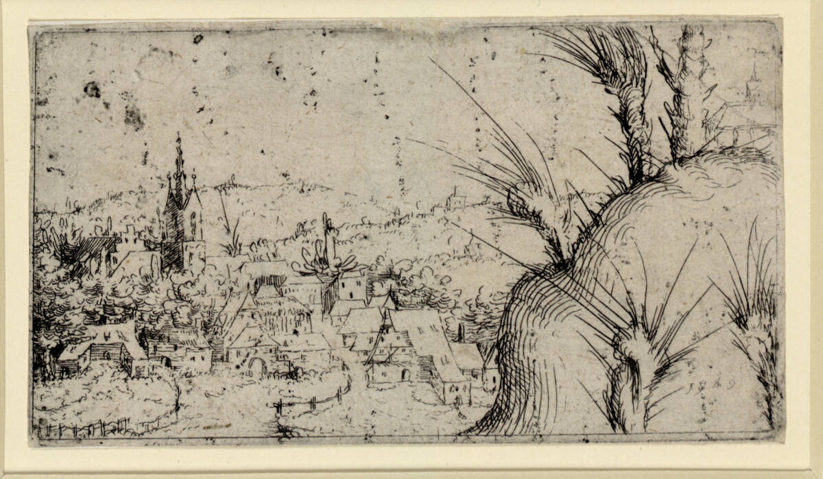 Landschaft mit einer Stadt, Augustin Hirschvogel, 1549