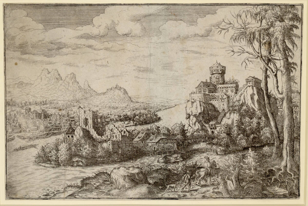 Flusslandschaft mit von der Jagd heimkehrendem Reiter und Knecht, Hans Sebald Lautensack
