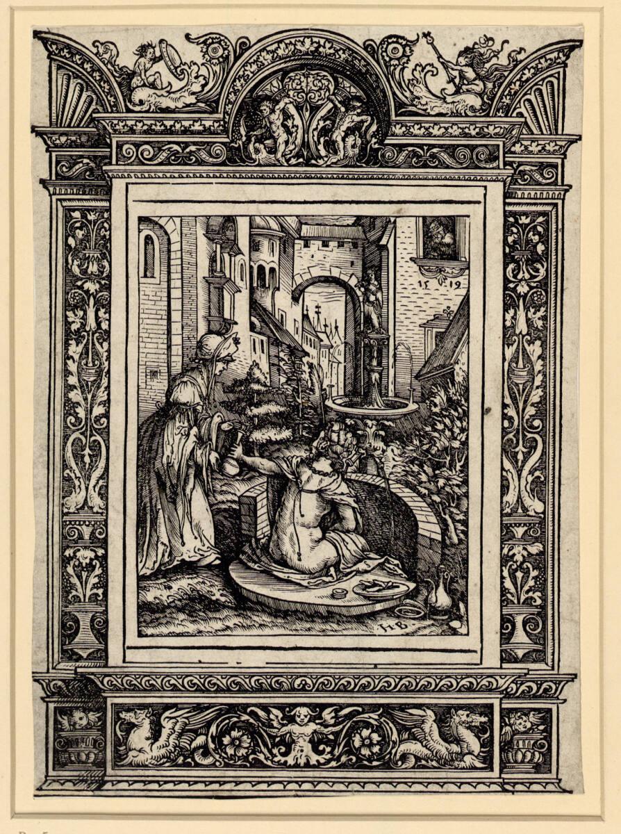 Hans Burgkmair d. Ä., Hans Weiditz, David und Bathseba, in architektonischem Rahmen von Hans We…