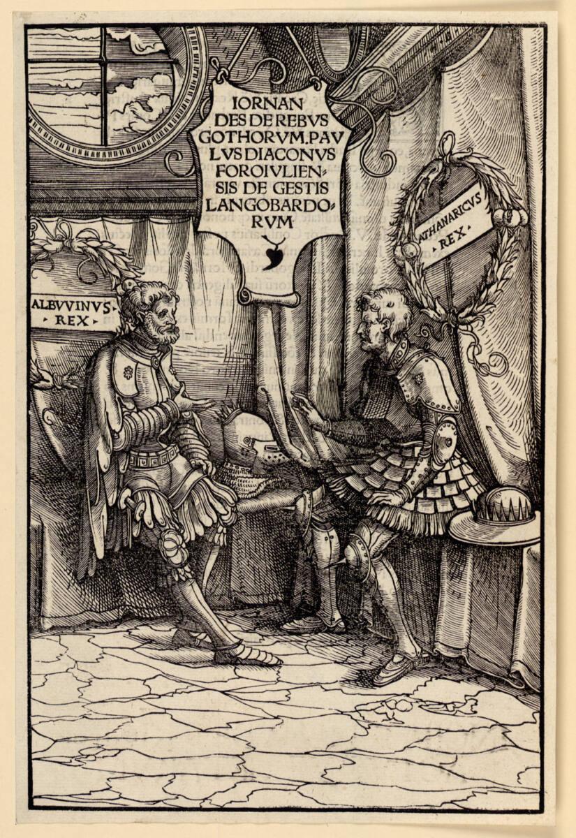 Hans Burgkmair d. Ä., Langobardenkönig Albuin im Gespräch mit Gotenkönig Athanarich, Inv. Nr.: …