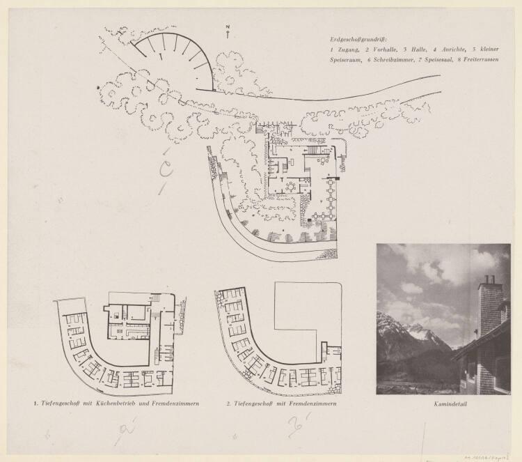 Lois Welzenbacher, Oberstdorf, Allgäu, Terrassenhotel, 1. und 2. Untergeschoß, Erdgeschoß und A…