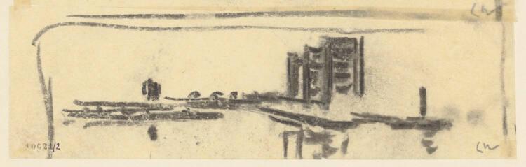Lois Welzenbacher, Wien, Silos am Donaukanal, perspektivische Skizze, aus Publikationsentwurf e…