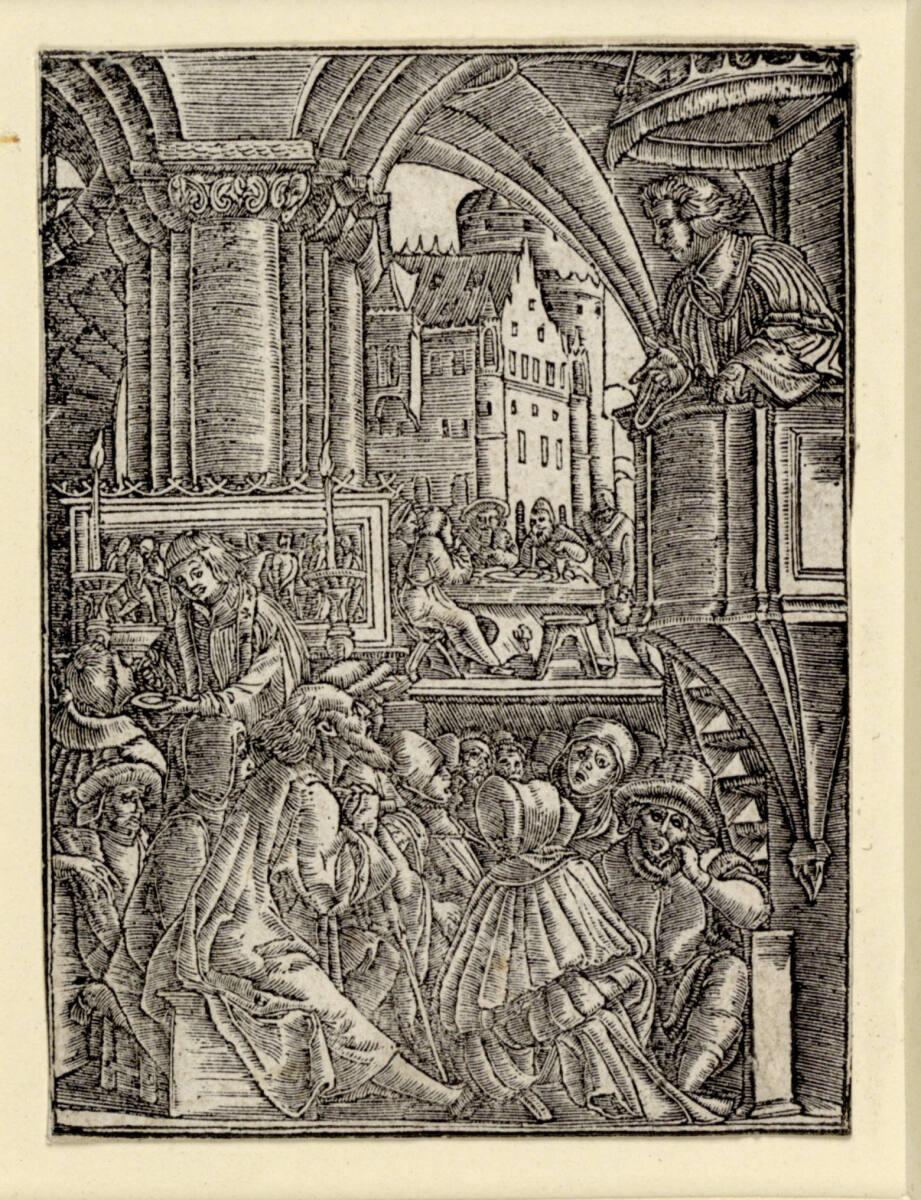 Hans Holbein d. J., Betende, heilige Kommunion in einer Kirche, im Freien Bankett (Unser täglic…