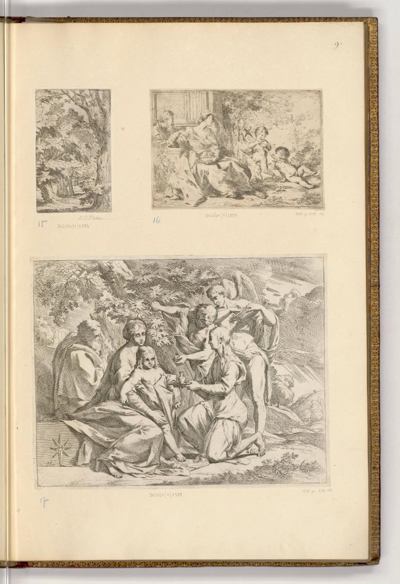 Druckgrafiken von und nach Pietro Testa, Waldlandschaft; Heilige Familie, Inv. Nr.: HB8, HB8/9
