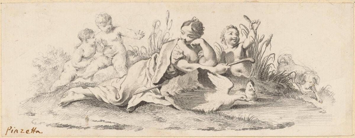 Giambattista Piazzetta, Antonio Baratti, Hirtin am Teich mit Enten (Teil der Schlußvignette zum…