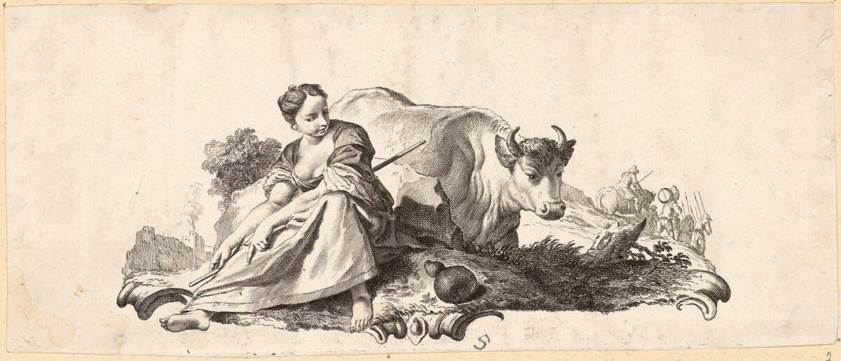 Giambattista Piazzetta, Kuhhirtin (Schlußvignette zum 3. Gesang von Torquato Tasso, La Gerusale…