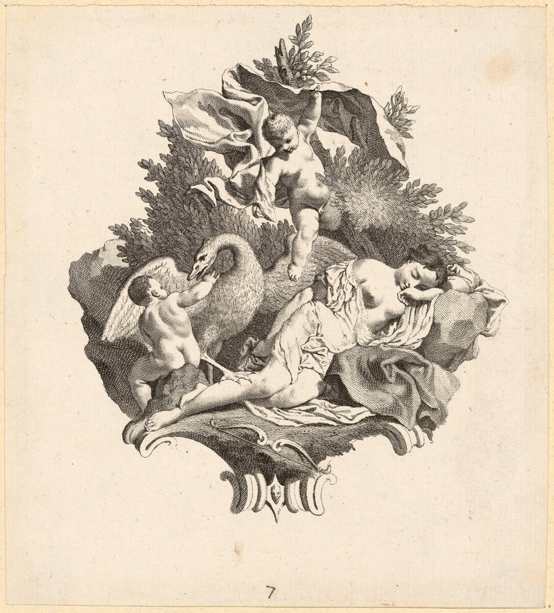 Leda mit dem Schwan (Schlußvignette zum 7. Gesang von Torquato Tasso, La Gerusalemme liberata, 1745), Giovanni Battista Piazzetta, 1745