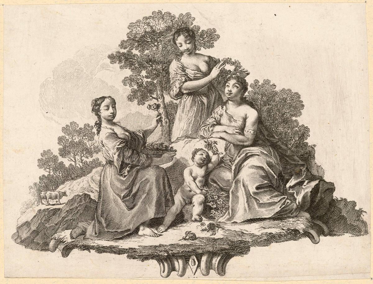 Giambattista Piazzetta, Drei Mädchen mit Blumen (Schlußvignette zum 19. Gesang von Torquato Tas…