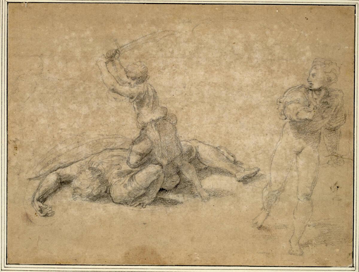 Raffaello Santi, David schlägt Goliath das Haupt ab (Studie für das Deckenfresko in den Loggien…