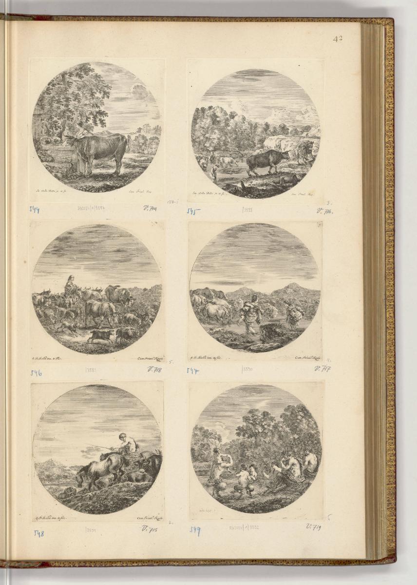 Druckgrafiken von und nach Stefano della Bella, Band II., Diverse Landschaften mit Tieren, Hirt…