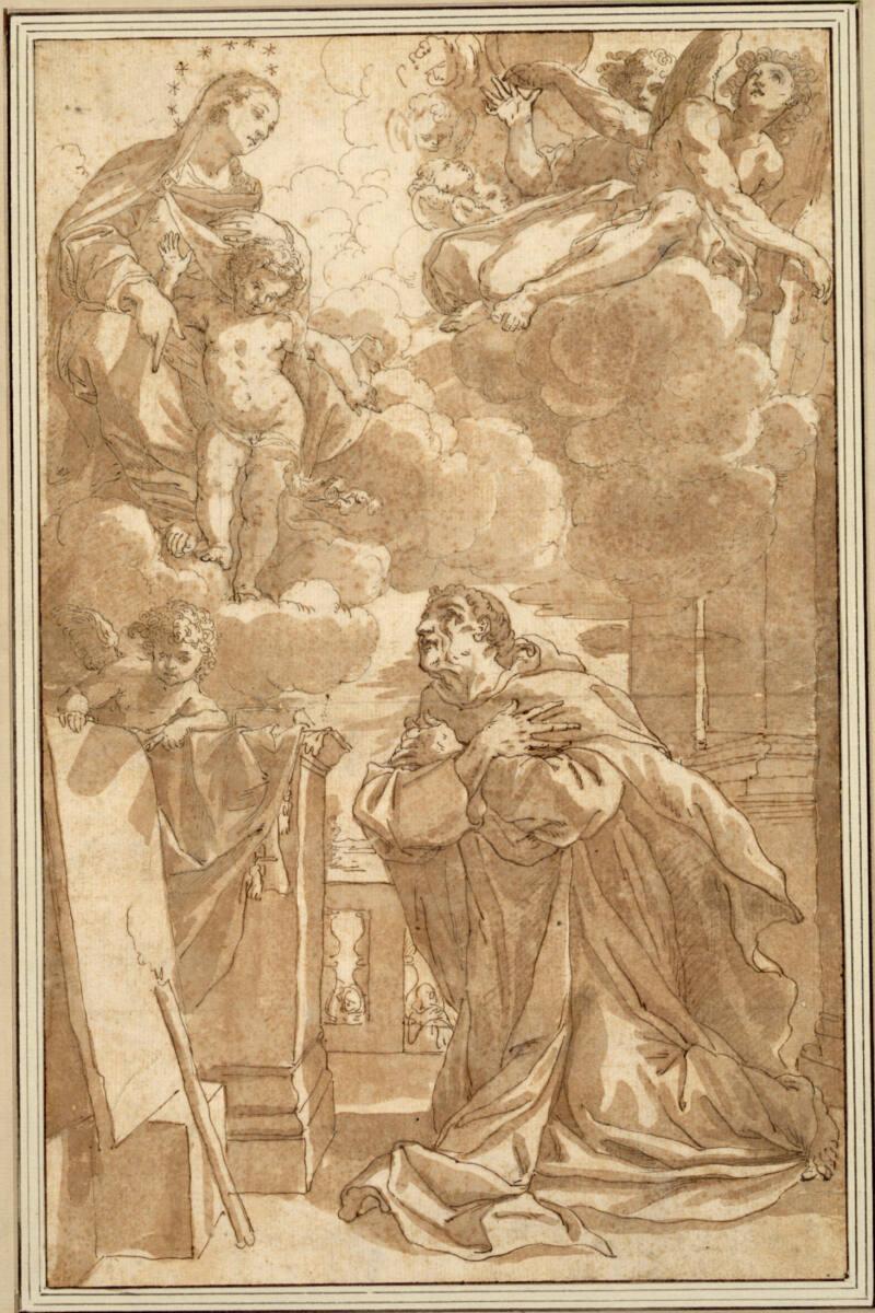 Anonym, Maria mit dem Kind erscheint dem heiligen Hyazinth, der nach links kniet, Inv. Nr.: 208…
