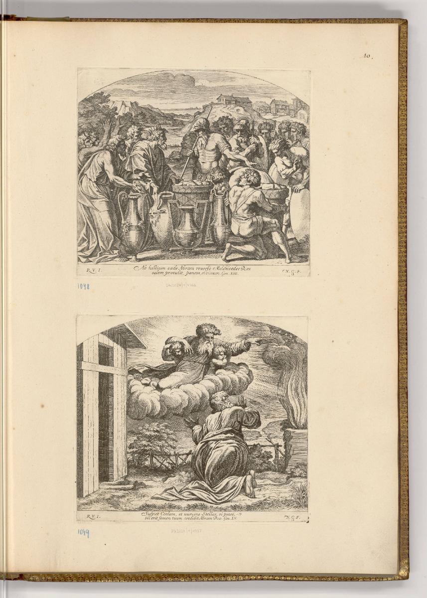 Druckgrafiken nach Raffael, Band IV., Melchisedek bietet Abraham Brot und Wein an; Gott verkünd…