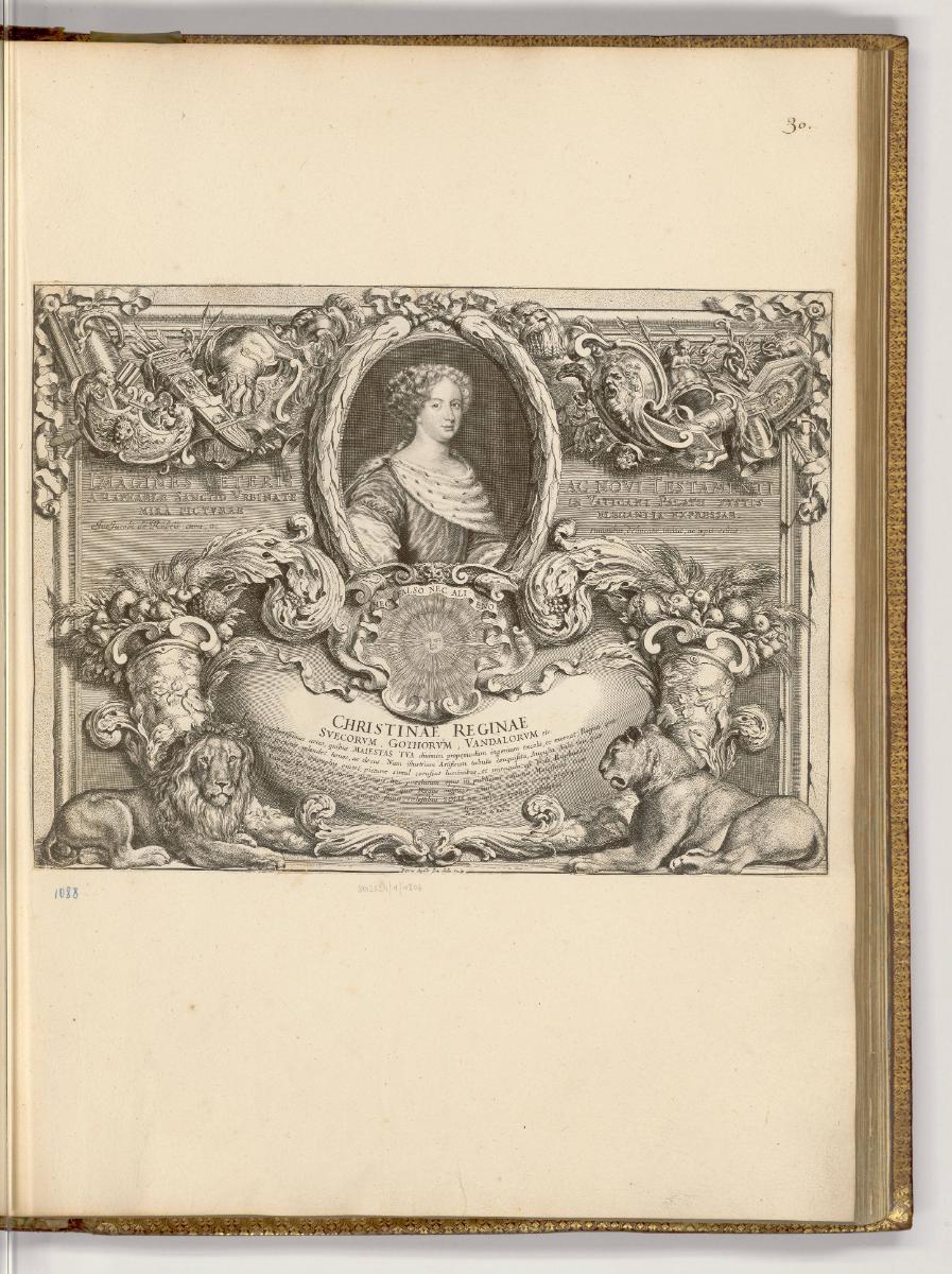 Druckgrafiken nach Raffael, Band IV., Titelblatt mit dem Porträt Christinas von Schweden, Inv. …