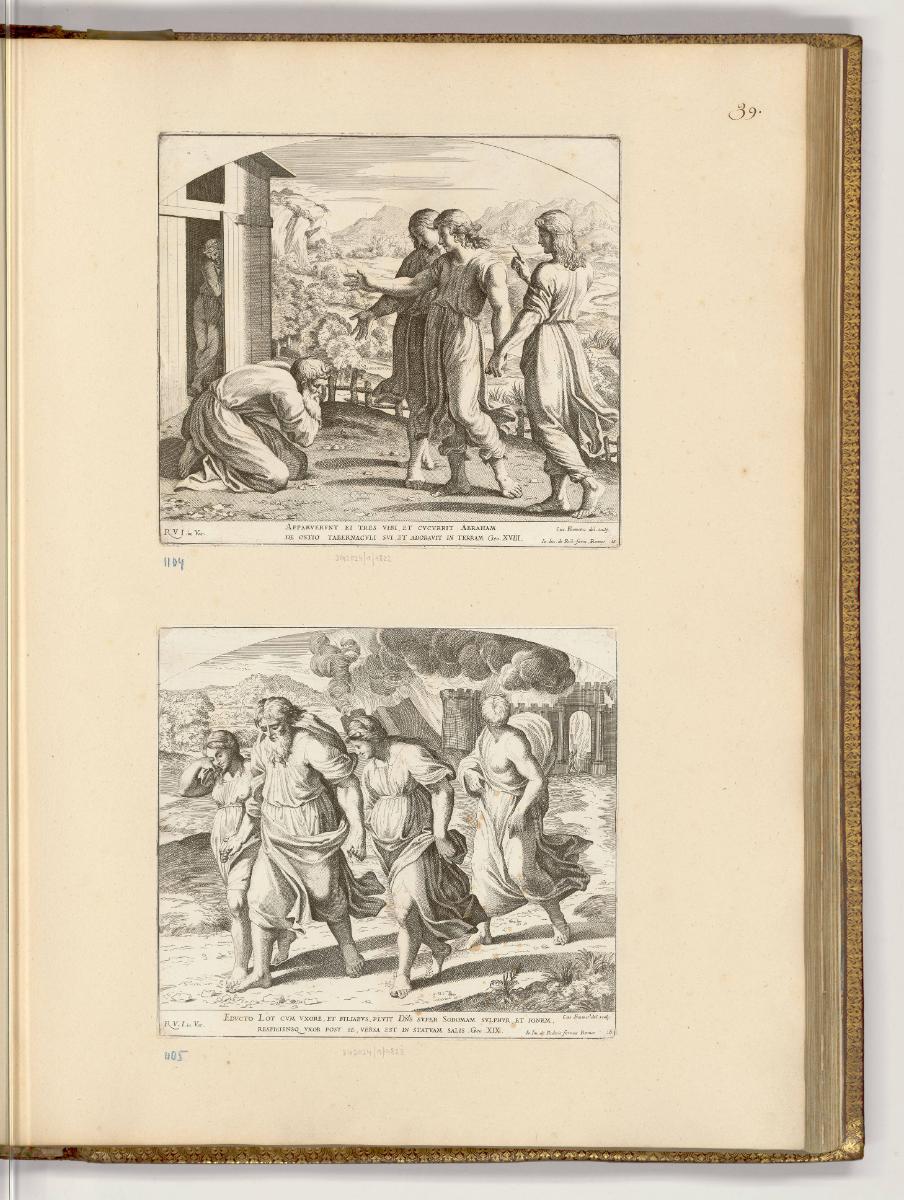 Druckgrafiken nach Raffael, Band IV., Drei Engel erscheinen Abraham; Lot flieht mit seiner Fami…