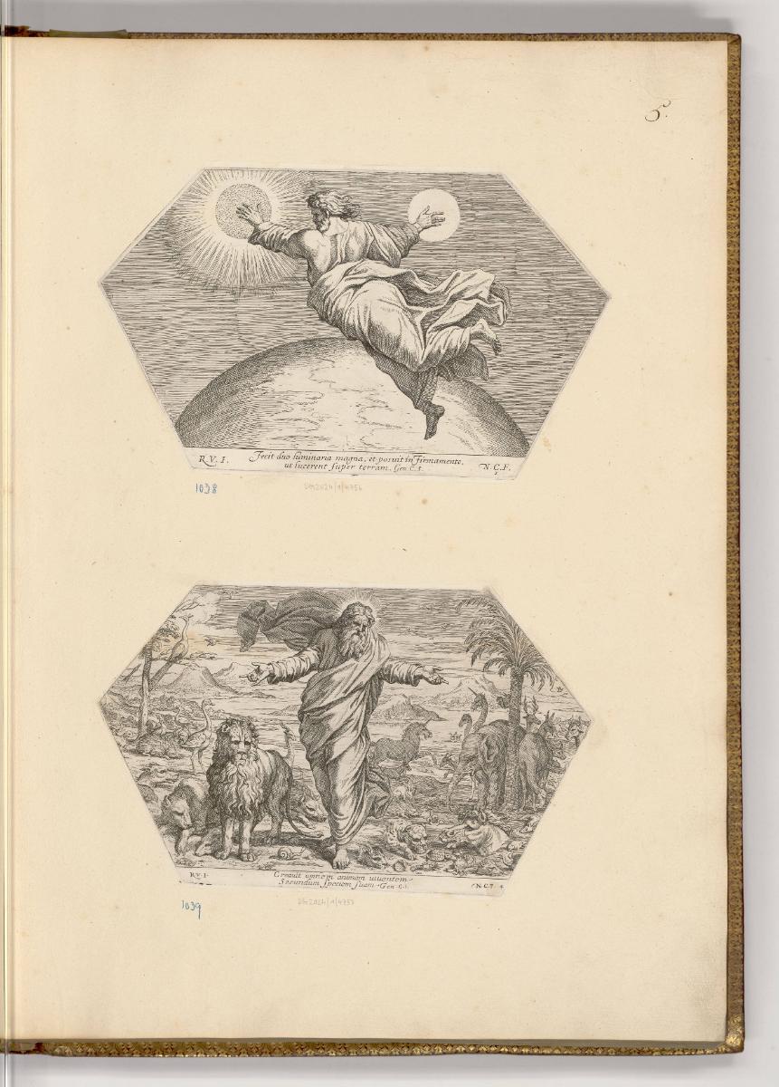 Druckgrafiken nach Raffael, Band IV., Gott erschafft die Sonne und den Mond; Gott erschafft die…