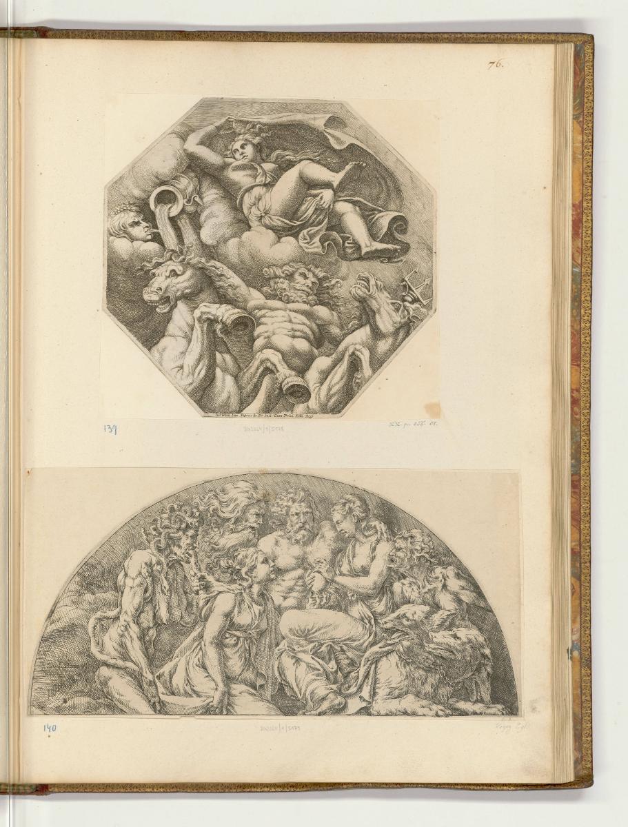 Druckgrafiken nach Giulio Romano, Entführung der Psyche; Proserpina überrreicht Psyche die Scha…