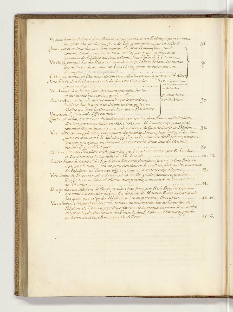 Druckgrafiken nach Polidoro da Caravaggio und Perino del Vaga, Inhaltsverzeichnis, Inv. Nr.: HB…