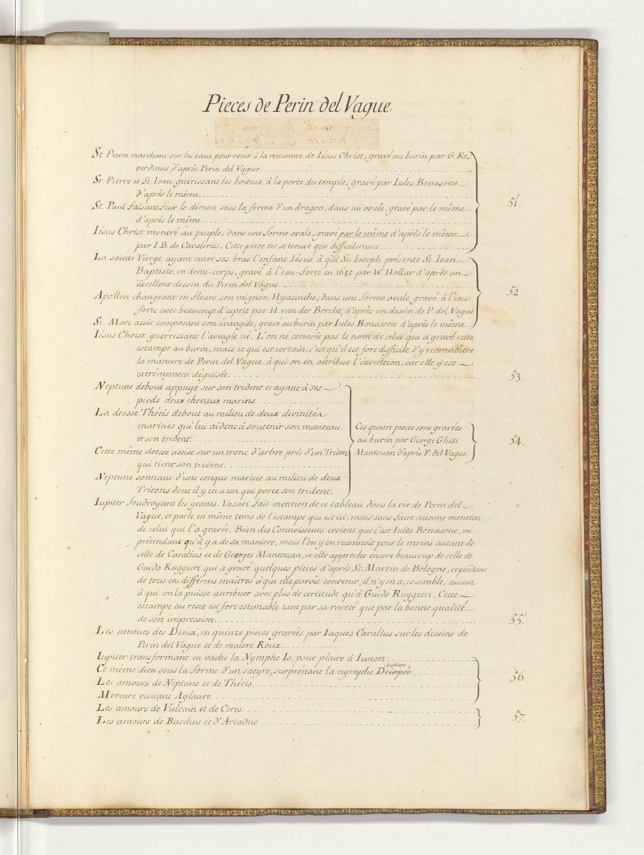 Druckgrafiken nach Polidoro da Caravaggio und Perino del Vaga, Inhaltsverzeichnis, Inv. Nr.: HB…