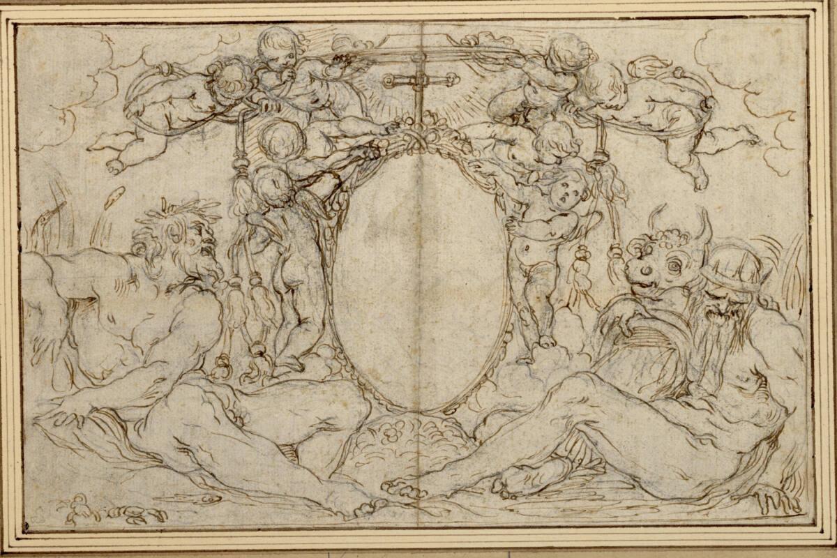 Ludovico Carracci, Wappenthese des Kardinals Pietro Aldobrandini mit allegorischen Figuren von …