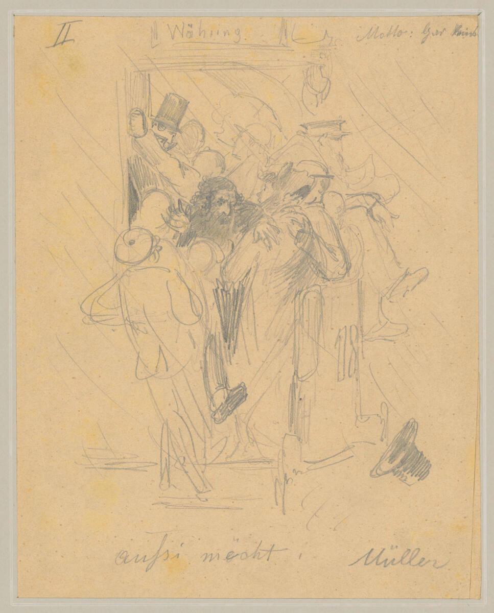 Karl Müller, "Aussi möcht i": Im Gedränge, Inv. Nr.: 19738