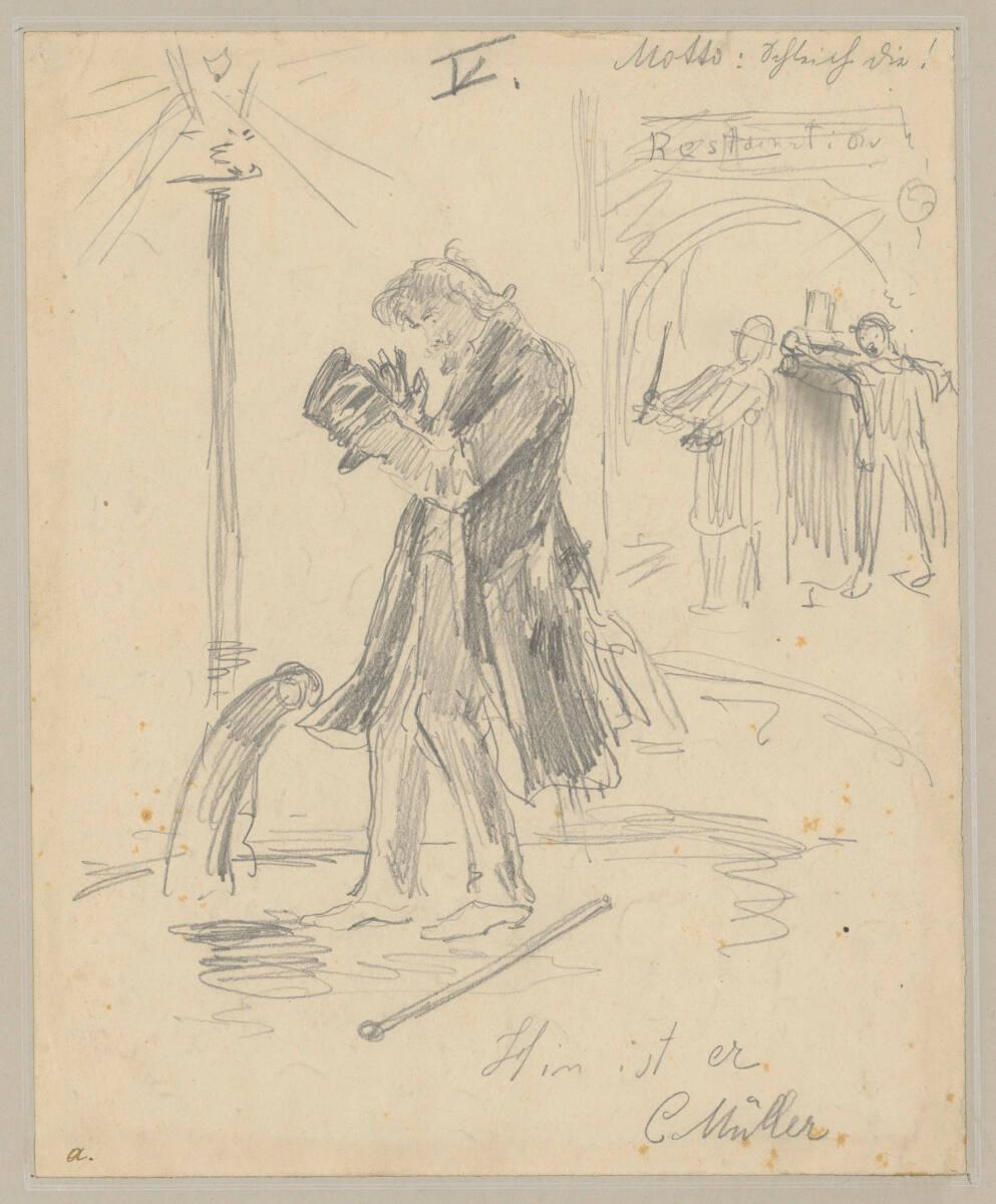 Karl Müller, "Hin is er": Aus dem Wirtshaus hinausgeworfen, Inv. Nr.: 19739